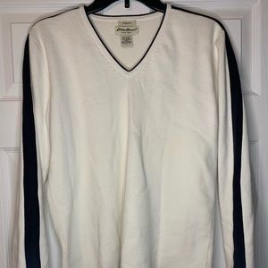 VINTAGE Eddie Bauer White and Black V Neck Sweaters Size L